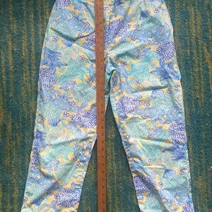 Lilly Pulitzer Blue and Yellow Floral And Sea Themed Women’s Pants
